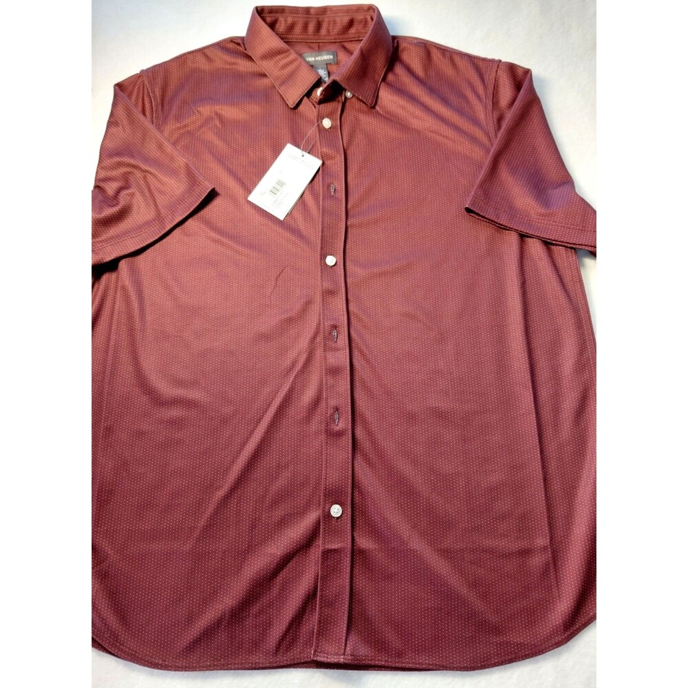 NWT- Van Heusen Men's Performance Knit Button-Up Shirt Burgundy